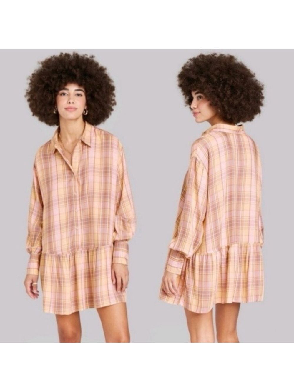 Ascot + Hart for Target Plaid Peplum Plaid Long Sleeve Shirt Dress. Size XS